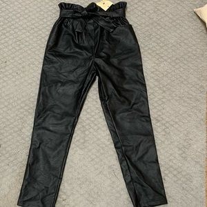 REAL LEATHER paper bag pants with belt